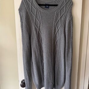 GAP Heather Gray Cable Knit Grandpa Sweater